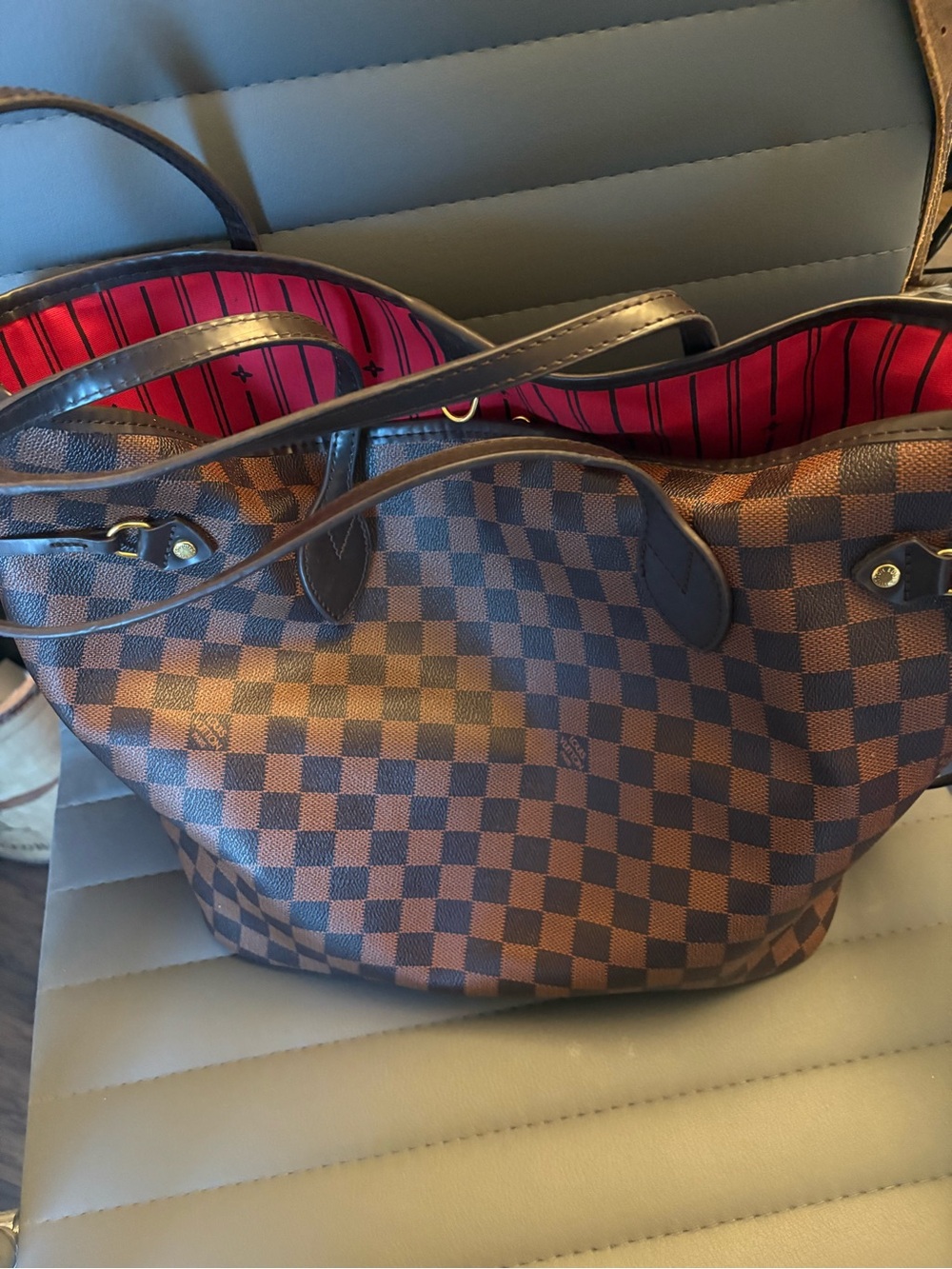 Classic Brown Check Tote Bag with Red Interior….inspired bag
